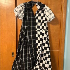 Christopher John Rogers Black & White Mixed-Print Dress